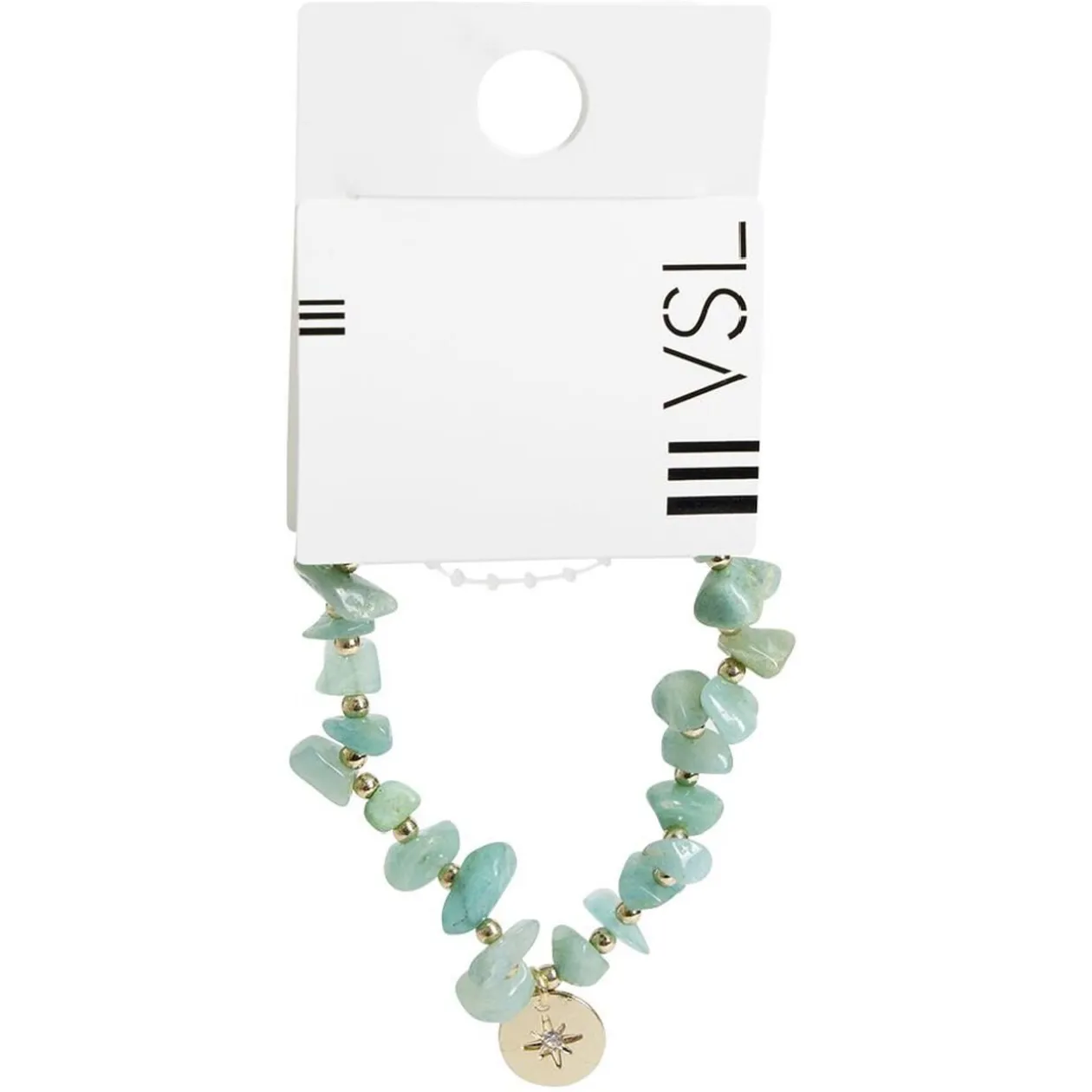 Bracelet pierres vertes imitation avec pampille doré