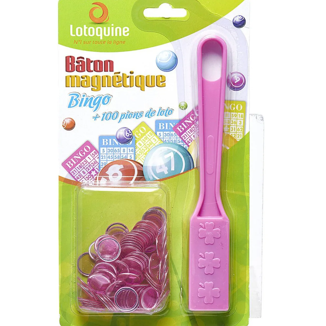 Bâton magnétique + 100 pions loto en plastique