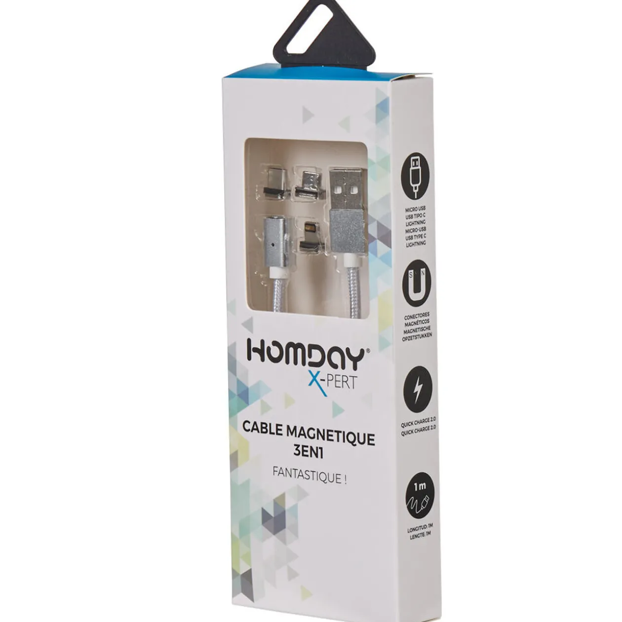 Cable de recharge magnétique 3 en 1 gris argenté