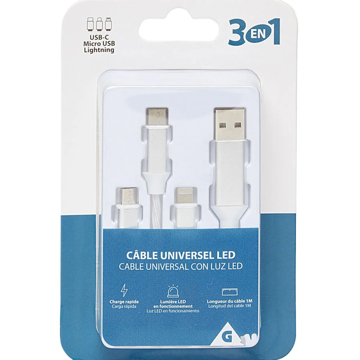 Cable LED 3 EN 1 universel