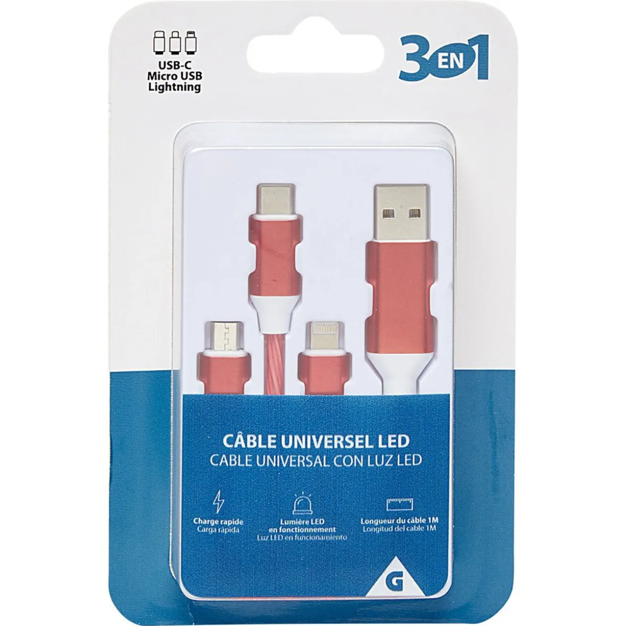 Cable LED 3 EN 1 universel