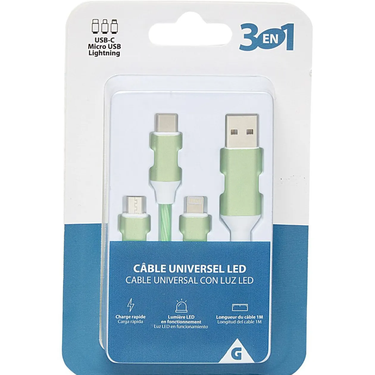 Cable LED 3 EN 1 universel