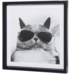 Cadre déco chat à lunettes noires