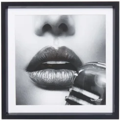 Cadre déco visage de femme avec bouche noir et blanc