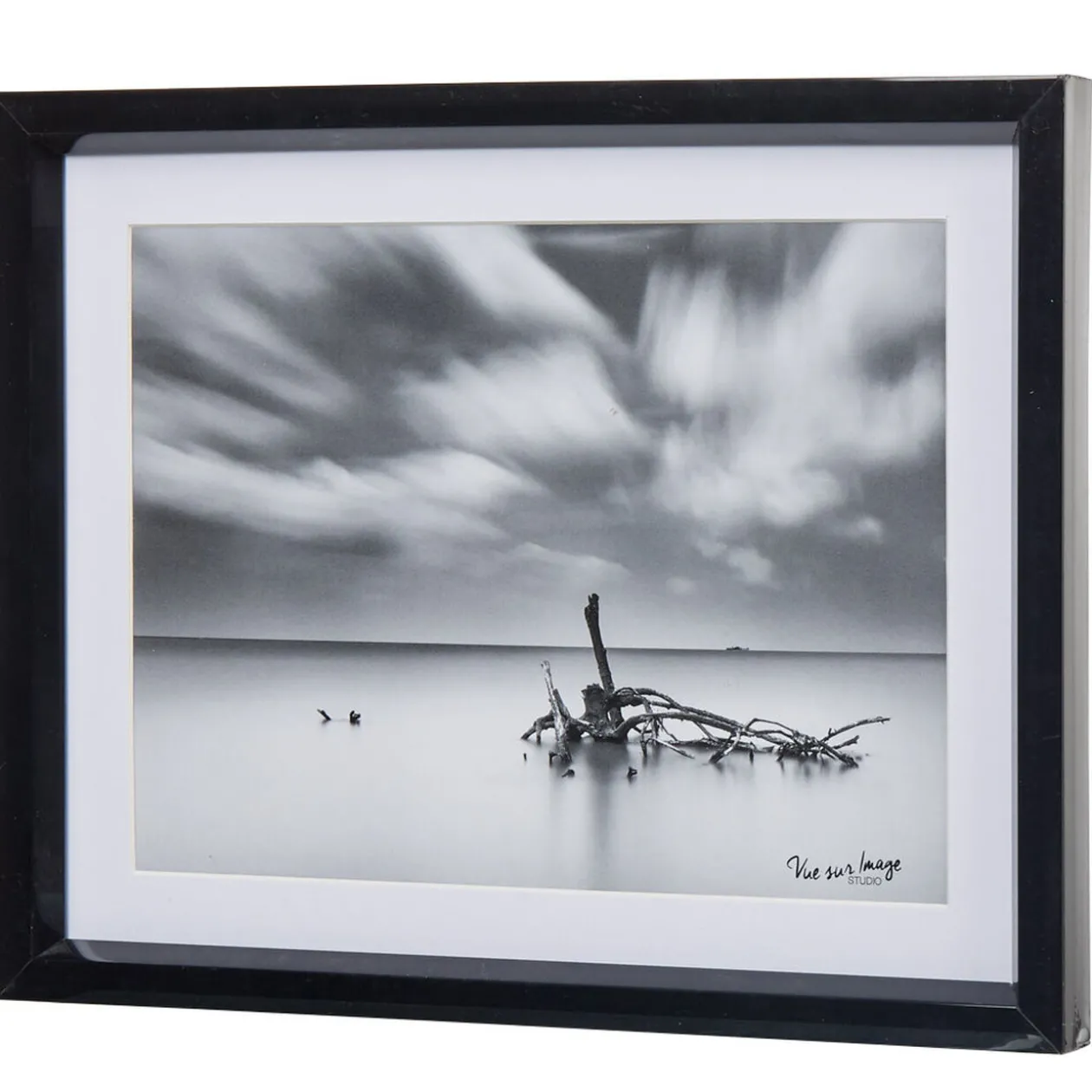 Cadre déco vue sur l'océan noir et blanc