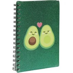 Cahier à spirale paillettes motif avocat format A5 vert 160 pages
