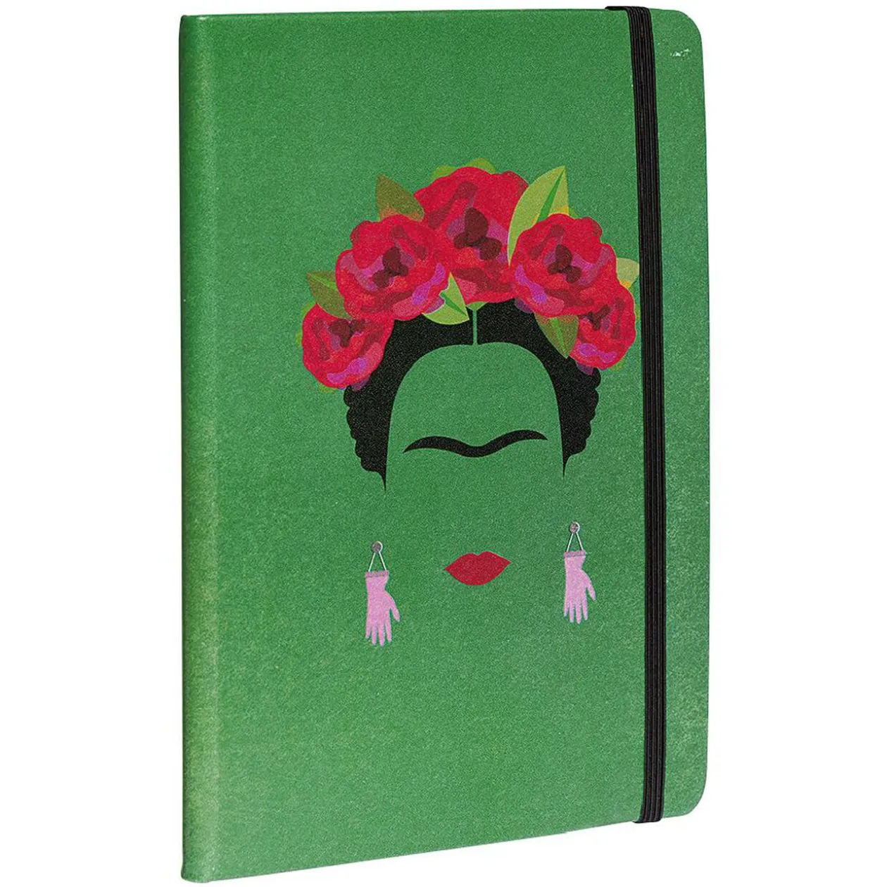 Cahier élastique latéral format A5 motif geisha vert et rouge 160 pages