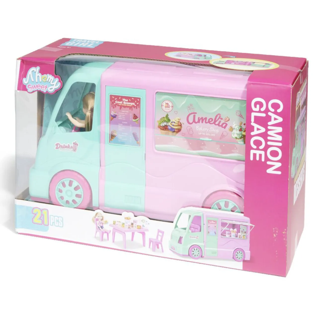 Camion glace avec poupée Amelia 21 pièces