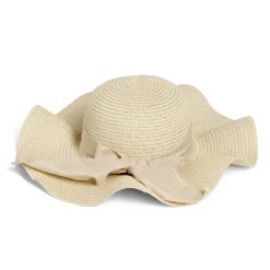 Capeline ondulée beige ruban floral papier Ø40cm