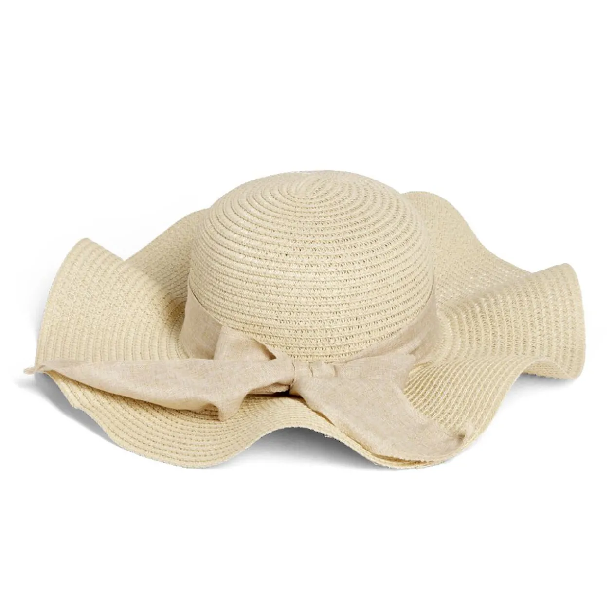 Capeline ondulée beige ruban floral papier Ø40cm