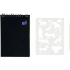 Carnet à gratter noir 8 pages pages + 1 pochoir + bâtonnet bois