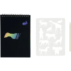 Carnet à gratter noir 8 pages pages + 1 pochoir + bâtonnet bois