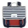 Cartable maternelle bleu rouge avec rabat rayé blanc bleu