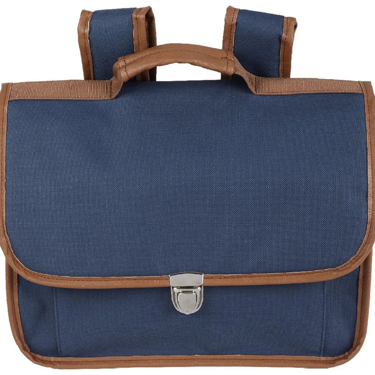 Cartable maternelle bleu foncé avec liseré marron