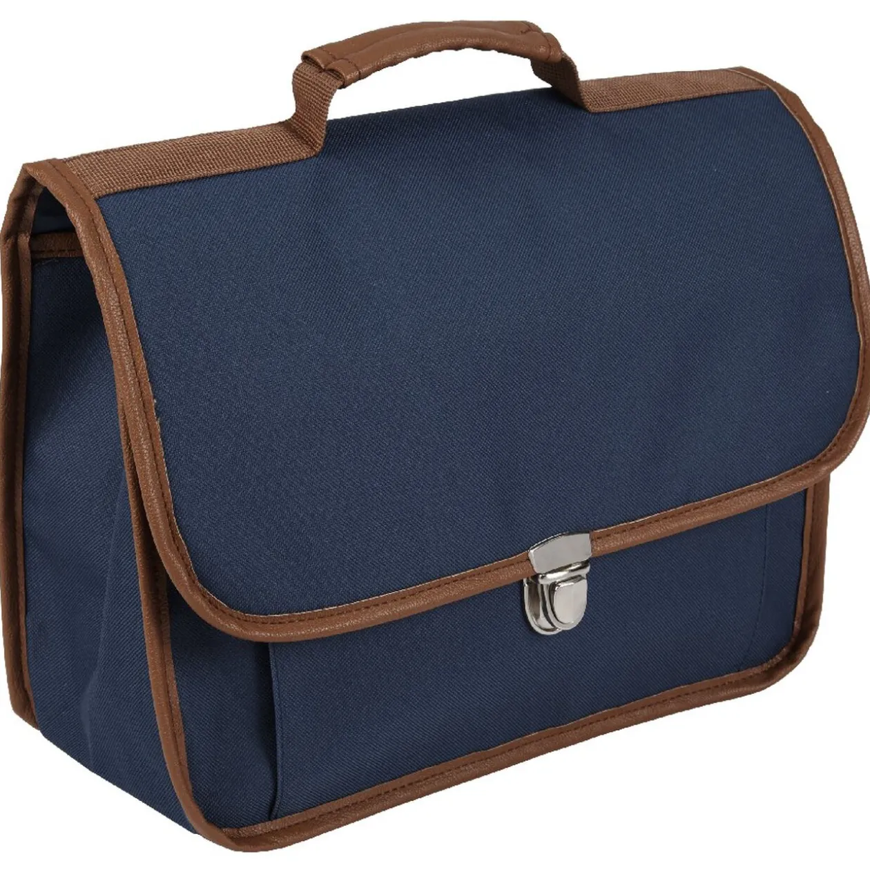 Cartable maternelle bleu foncé avec liseré marron