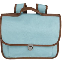 Cartable maternelle bleu ciel avec liseré marron