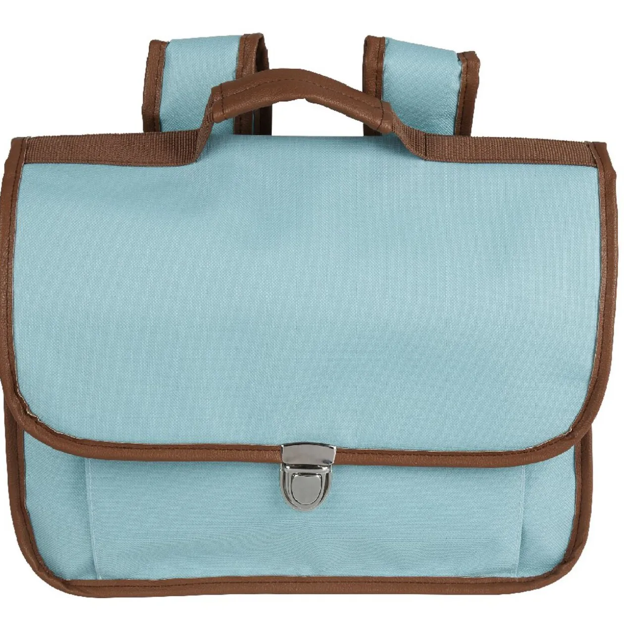Cartable maternelle bleu ciel avec liseré marron