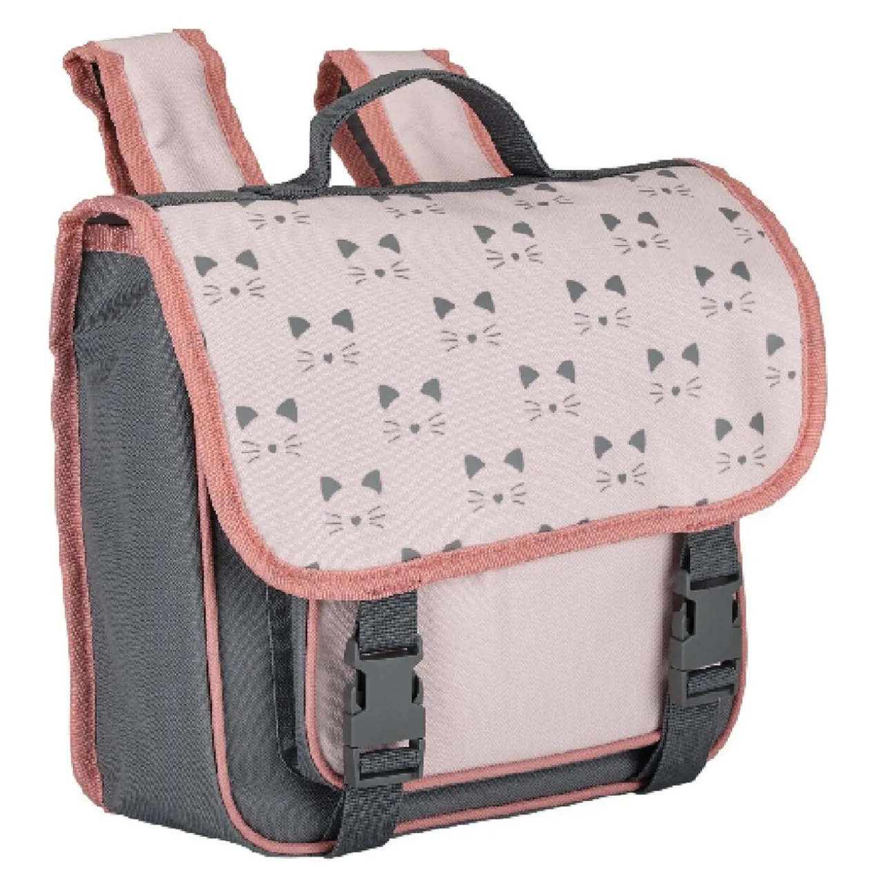 Cartable maternelle design chat rose gris