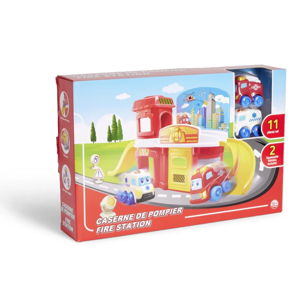 Caserne de pompier 11 pièces 2 véhicules 60,5x19xH22,2cm
