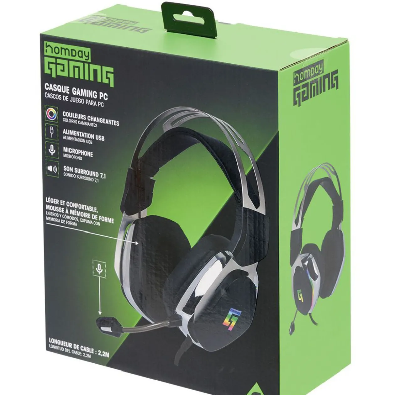 Casque gaming PC Homday avec micro et LED multicolores