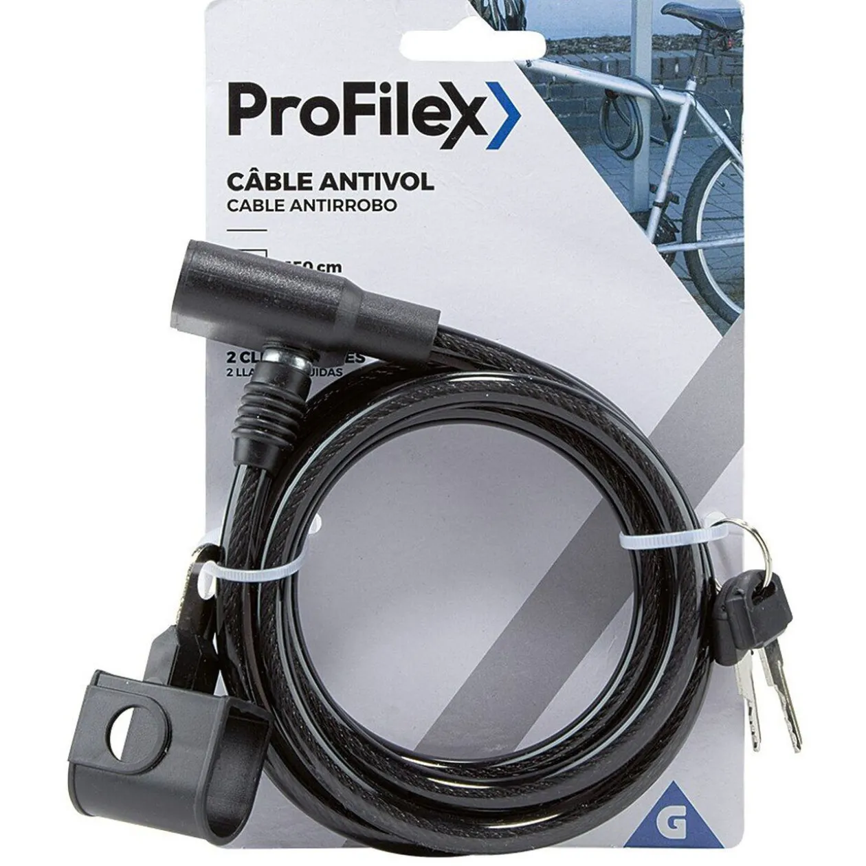 Câble antivol spirale avec 2 clés incluses