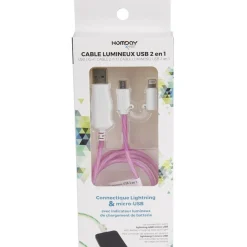 Câble de charge USB 2en1 lumineux 1M