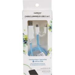 Câble de charge USB 2en1 lumineux 1M