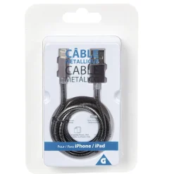 Câble Lightining métal Noir charge rapide pour iPhone et iPad