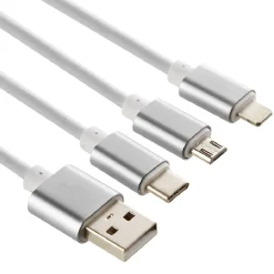Câble USB 3 en 1 avec connecteurs USB-C/micro USB/Lightning