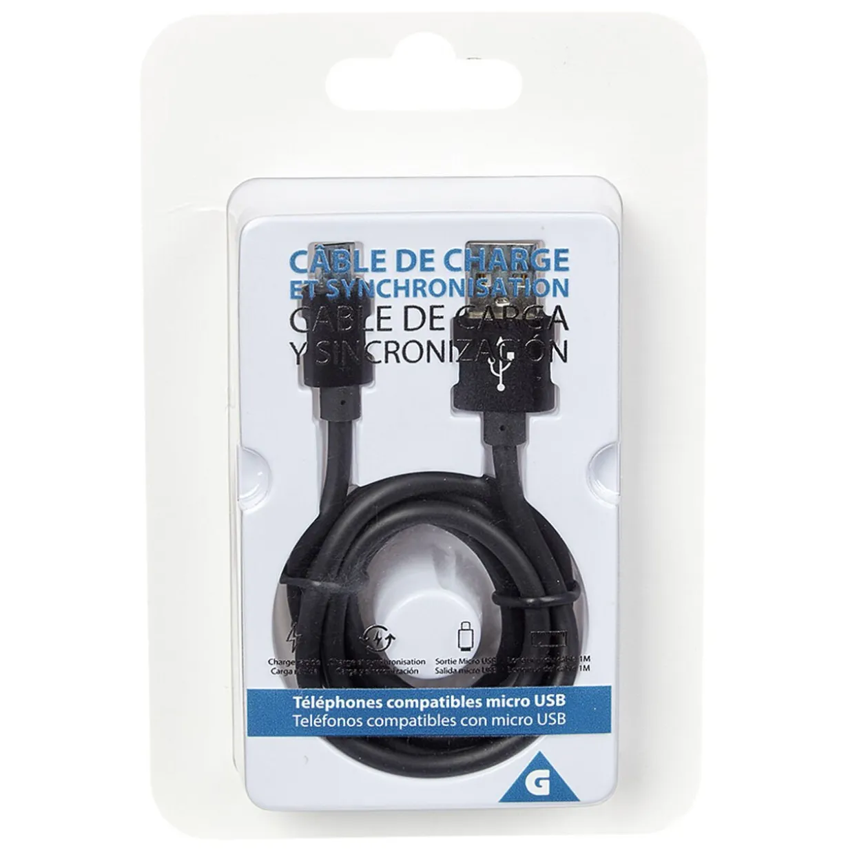 Câble USB vers micro USB plastique PP Noir charge rapide