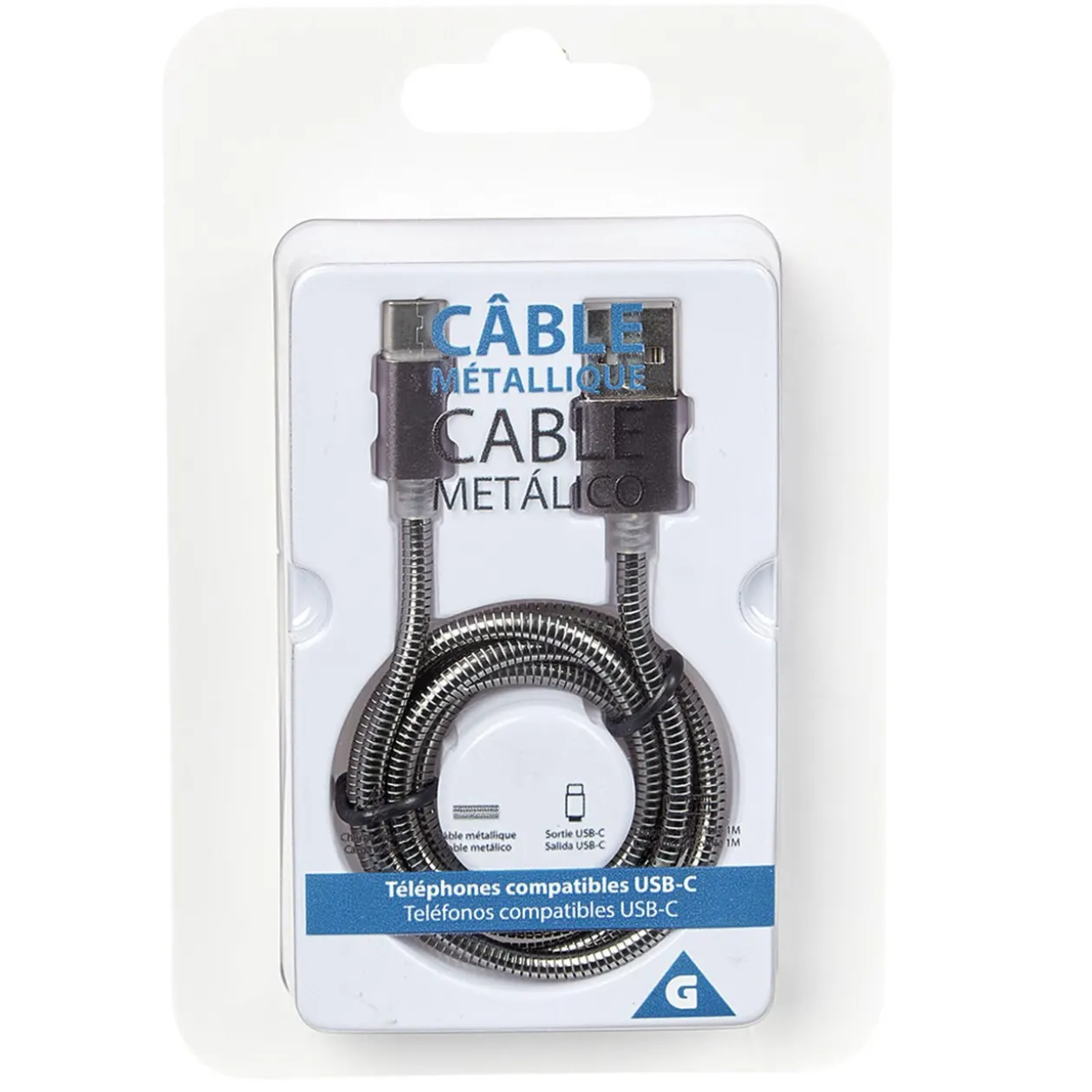 Câble USB vers USB C métal Noir charge rapide