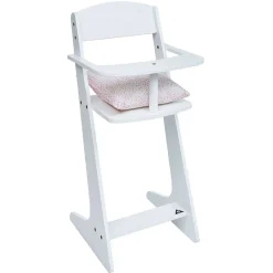 Chaise haute pour poupon en bois avec coussin