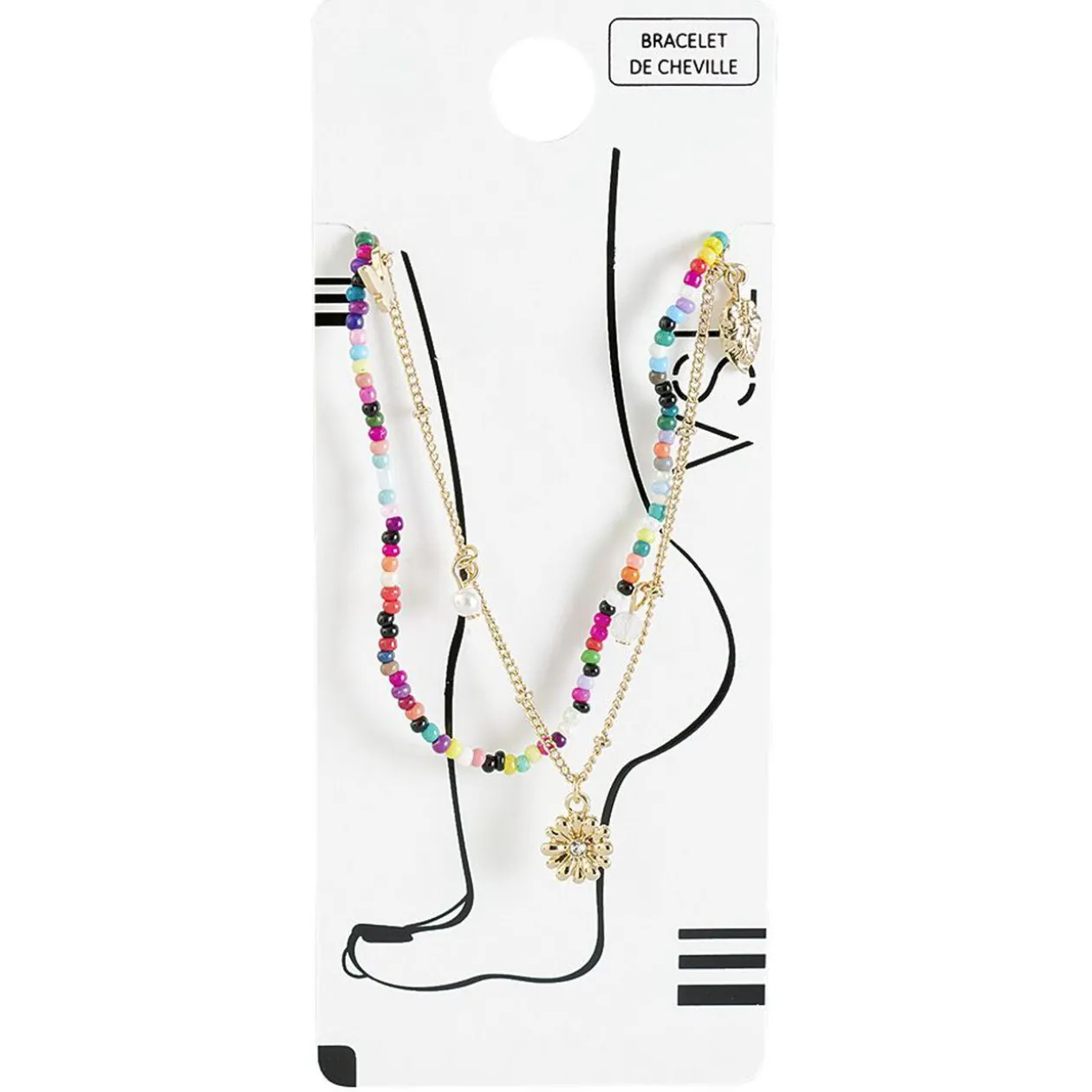 Chaîne de cheville 2 rangs feuille fleur papillon