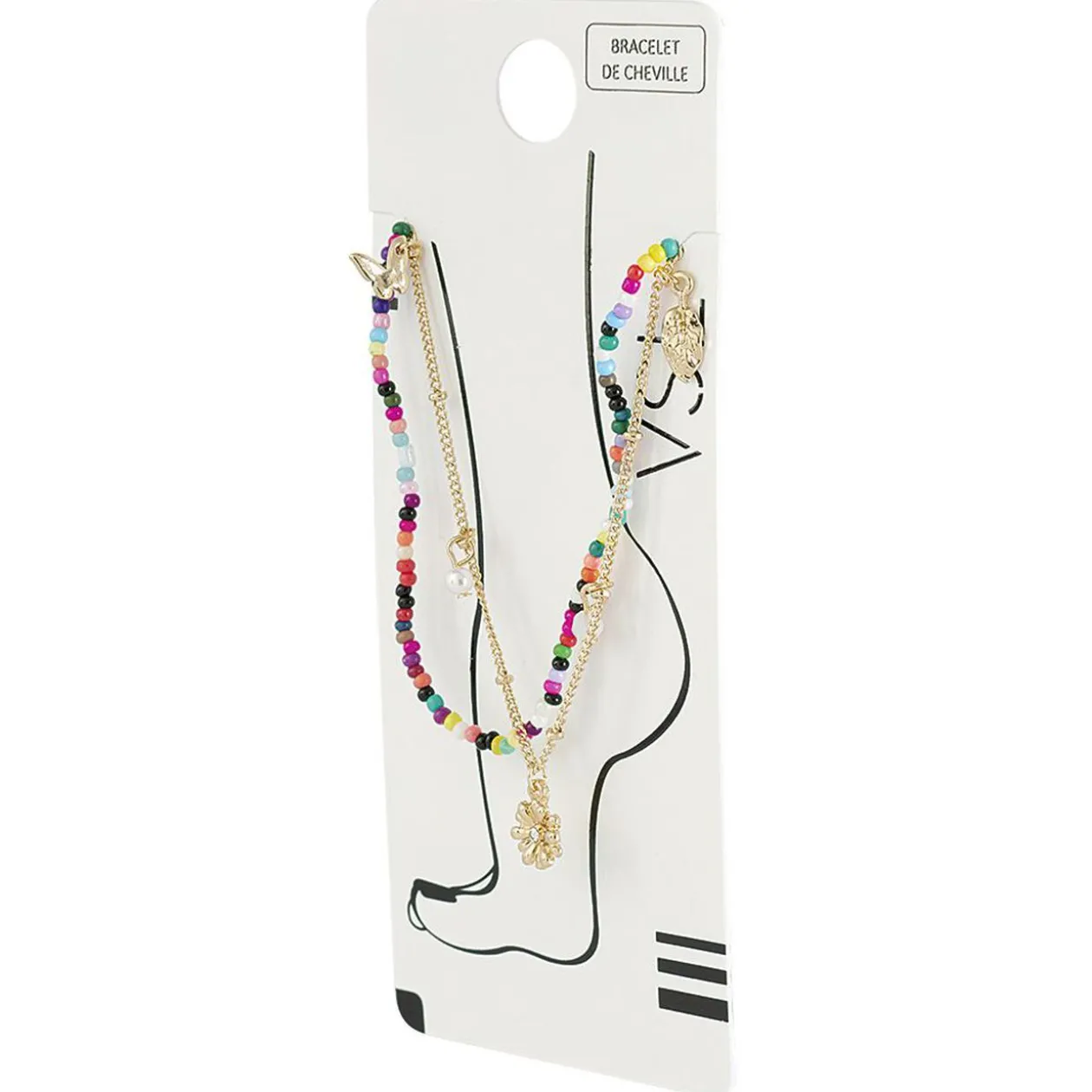 Chaîne de cheville 2 rangs feuille fleur papillon