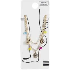 Chaîne de cheville 2 rangs pampilles filigrane doré perles multicolores