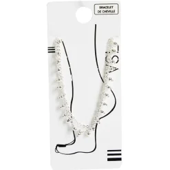 Chaîne de cheville 2 rangs maille fine et perles argenté