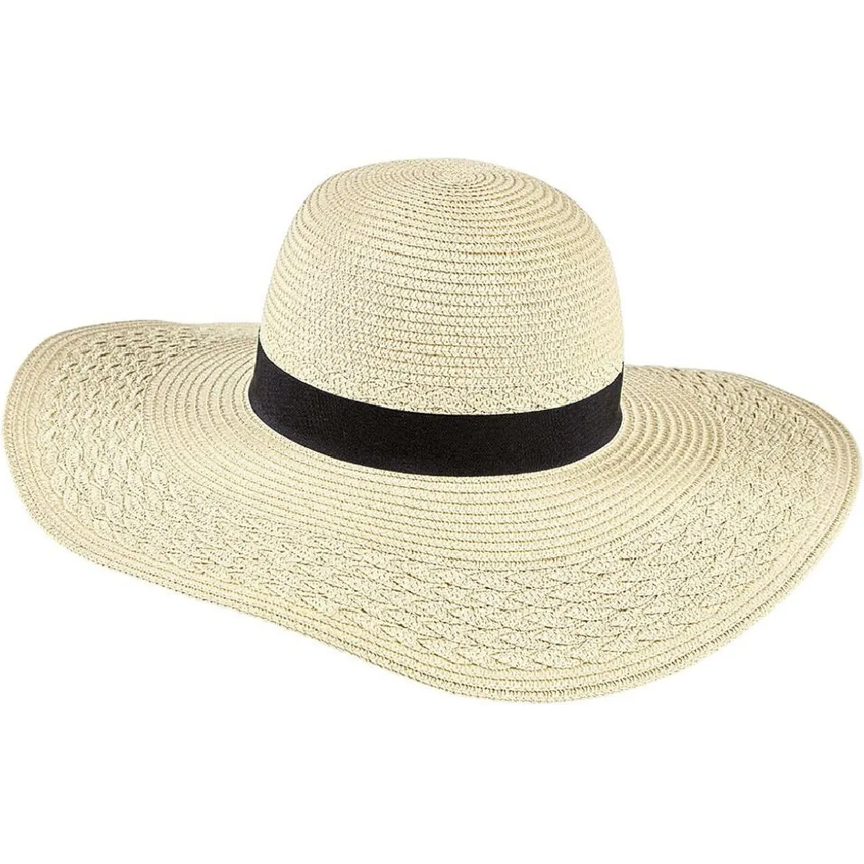 Chapeau capeline beige et son ruban noir