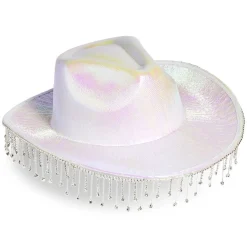 Chapeau de cowboy à franges rose ou blanc