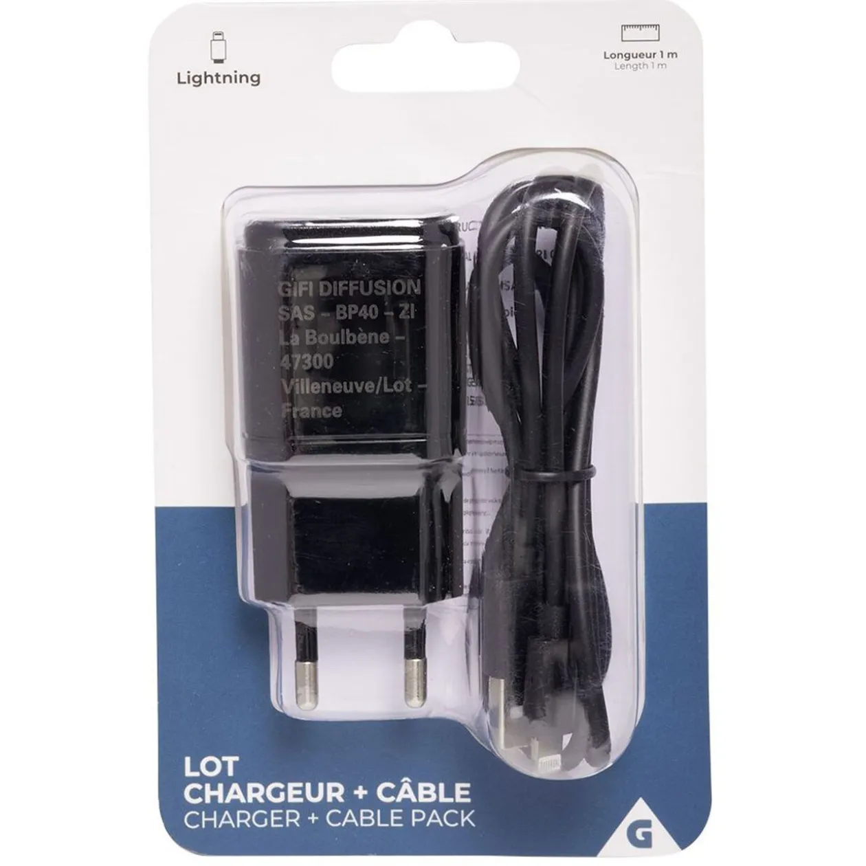 Chargeur lightning prise secteur et câble 1 m