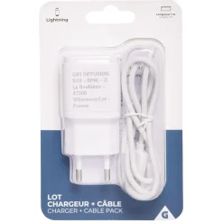 Chargeur lightning prise secteur et câble 1 m