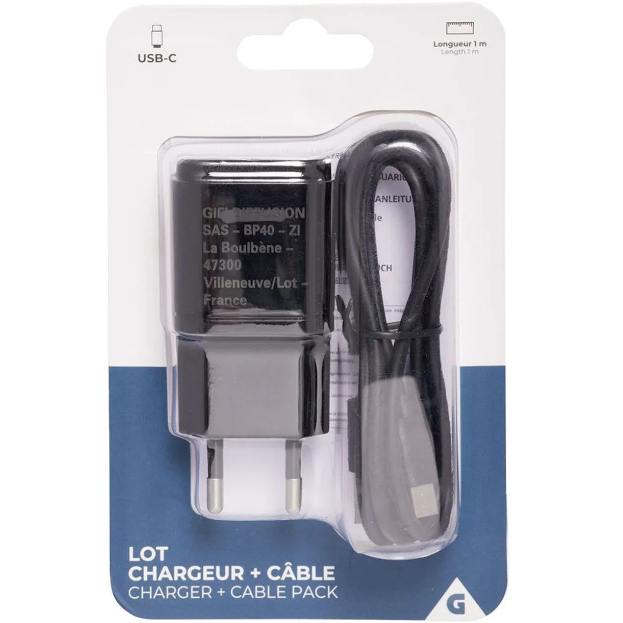 Chargeur USBC prise secteur et câble 1 m