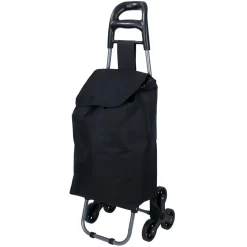 Chariot de courses, 2 roues triples, polyester noir - L.40xl.33xH.92