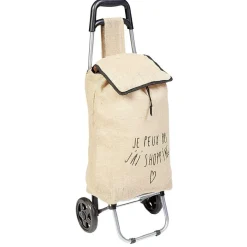 Chariot de courses avec sac en toile de jute