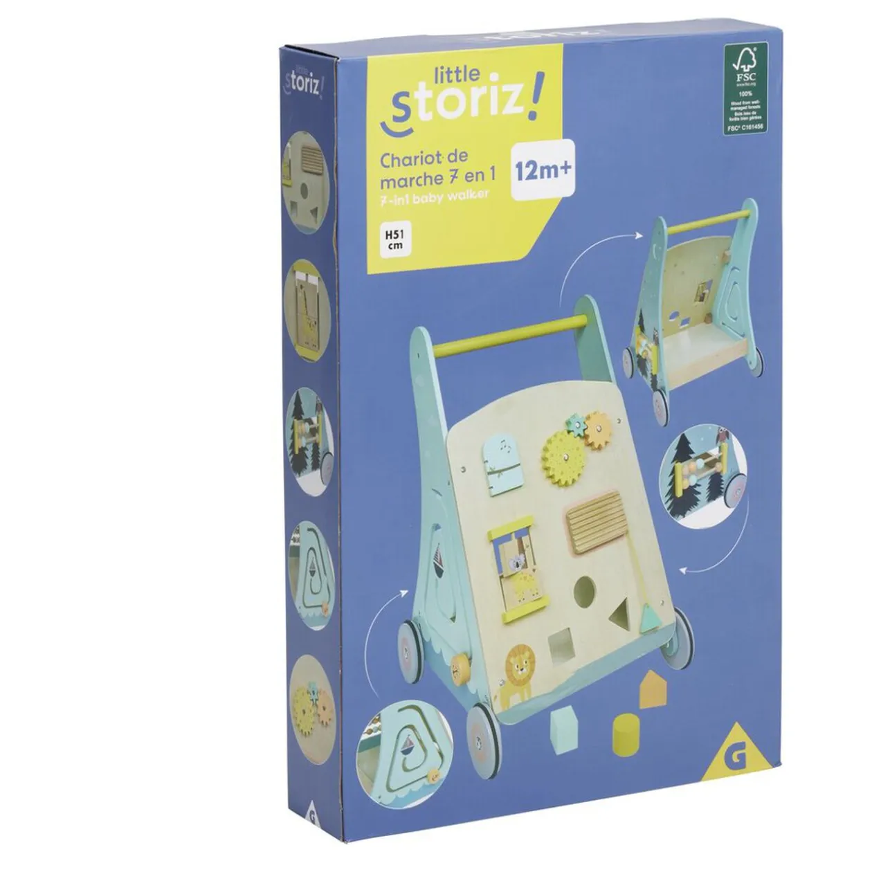 Chariot de marche 7-en-1 en bois