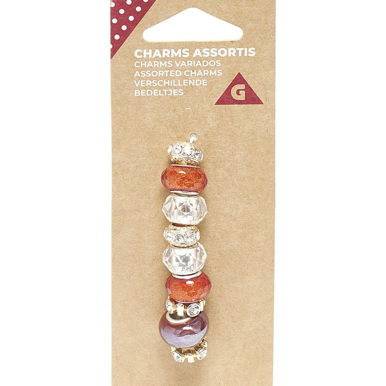 Charm assortis x9 doré et orange et transparent