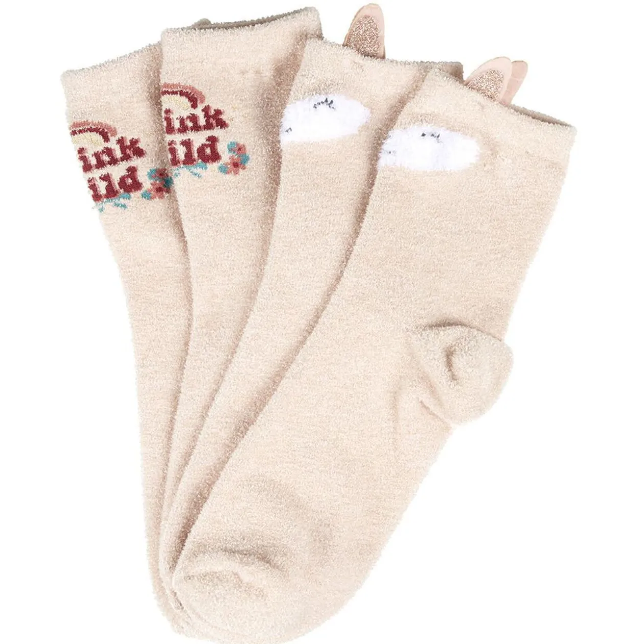 Chaussette épaisse adulte design renard beige x2