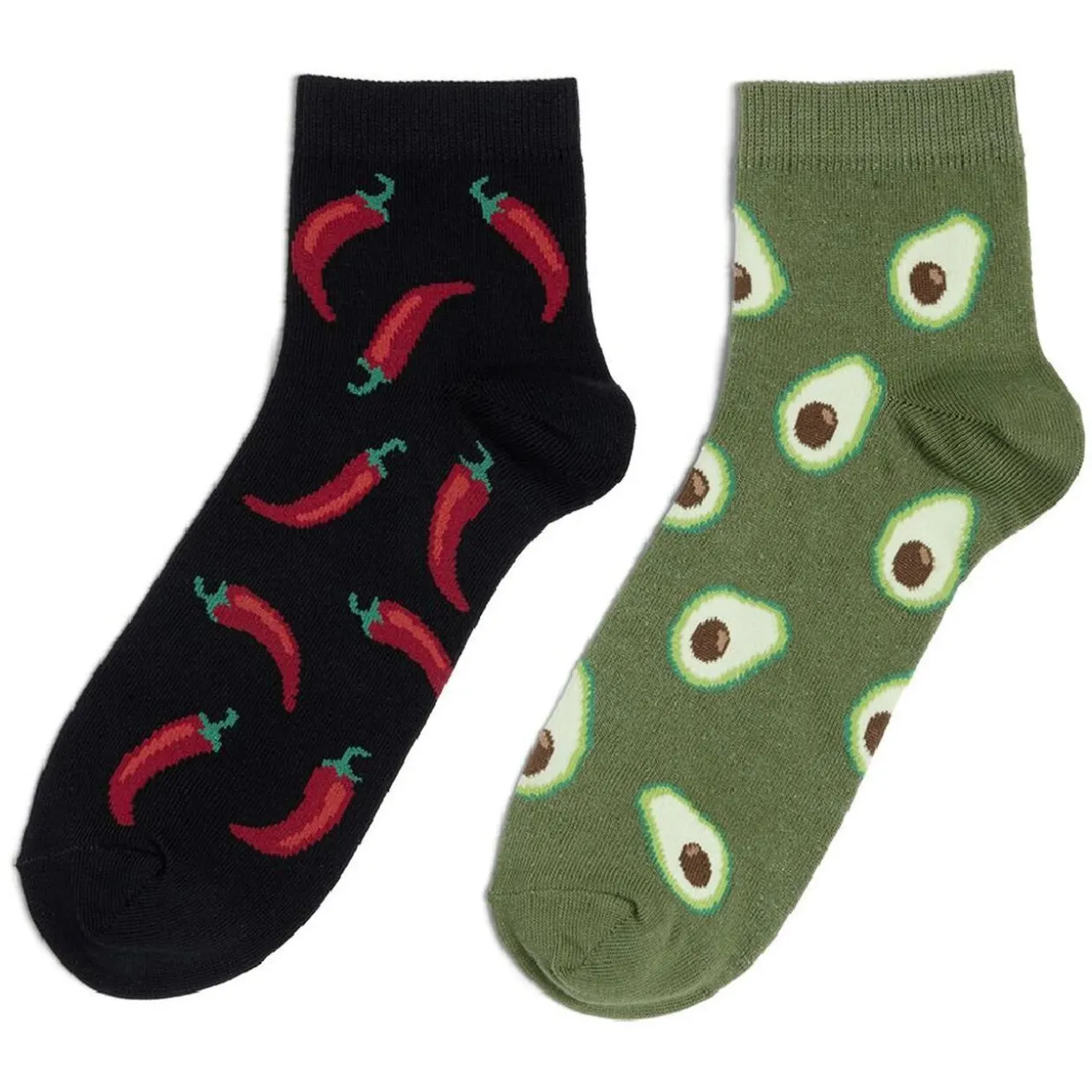 Chaussettes basses dépareillées motif piment/avocat - T41/45