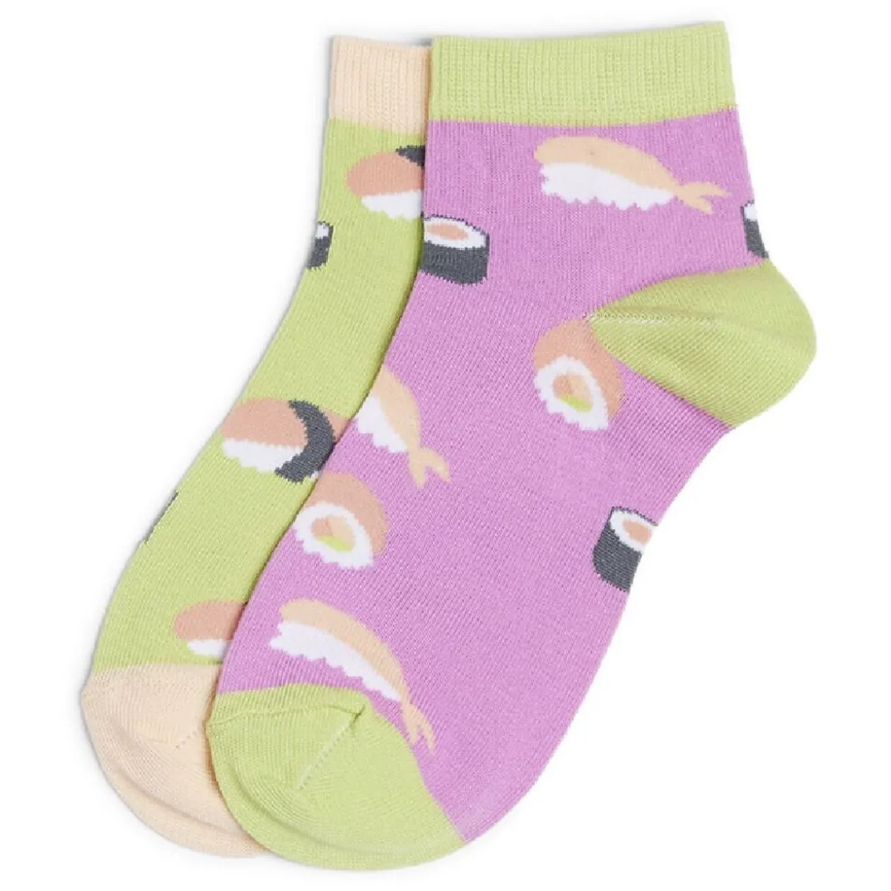 Chaussettes basses dépareillées motif sushi violet/vert - T36/40