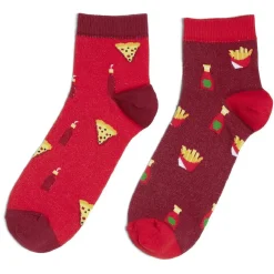Chaussettes basses dépareillées motif pizza/frites - T41/45