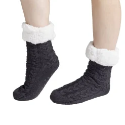 Chaussettes d'intérieur doublées peluche rose TU